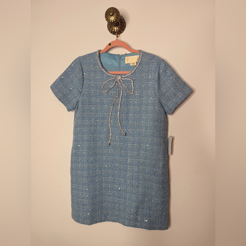 Mestiza Ainslee Embellished Metallic Tweed Mini Dress size 8 - Picture 2 of 6